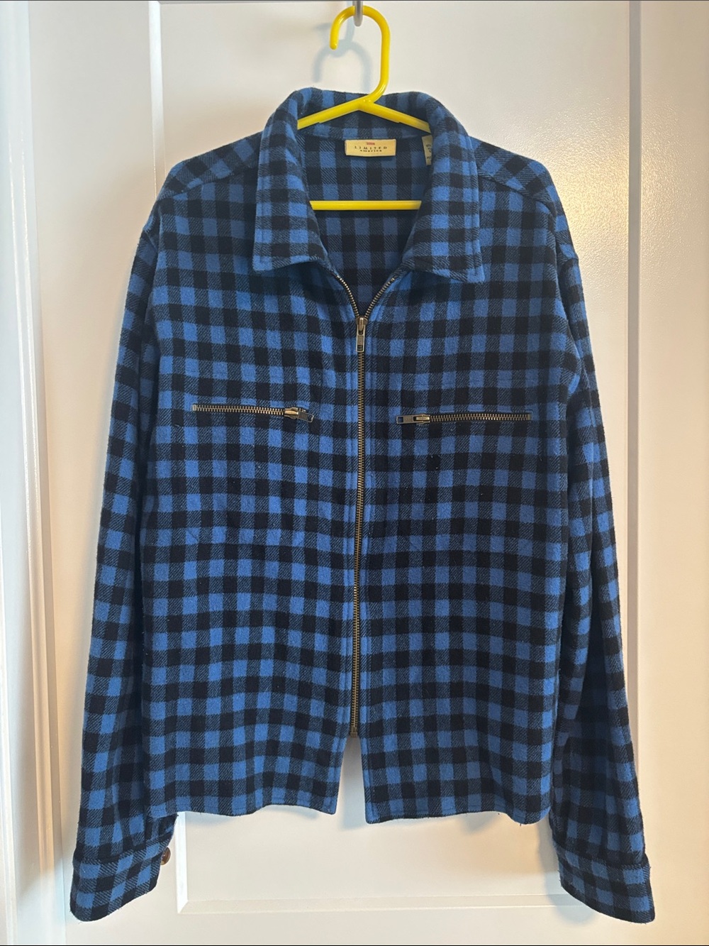Checked Blue and Black Zip-Front Woman's Jacket